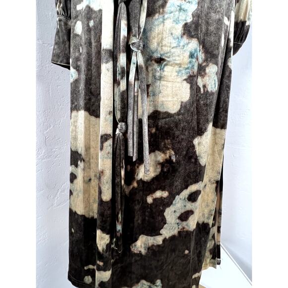 NWT Midi VELVET LONG SLEEVE DRESS Tie Waist Pockets Brown Gold Olive Women Small - Picture 6 of 16